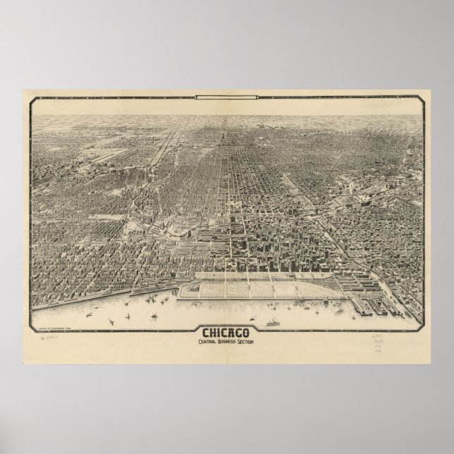 1916 Chicago, IL Birds Eye View Panoramic Map Poster (Front)