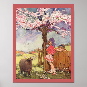 1916 Children and Sheep Nursery Rhyme Poster