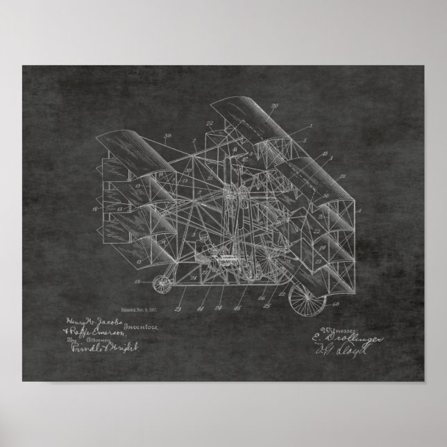 1917 Flying Machine Aeroplane Patent Art Drawing Poster (Front)