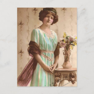 1917 Victorian Lady with Vase Postcard