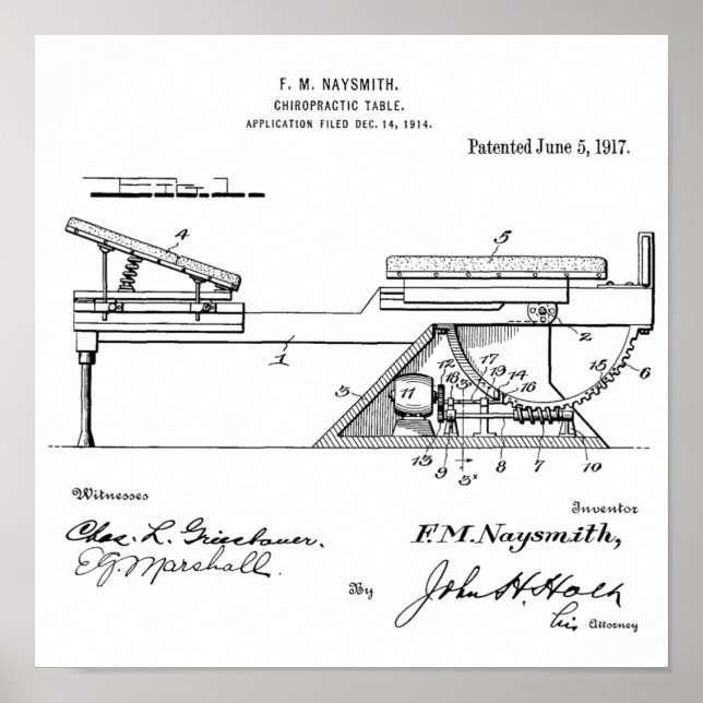 1917 Vintage Chiropractic Table Patent Art Print (Front)