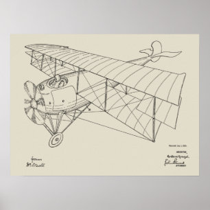 1918 Biplane Aeroplane Patent Art Drawing Print
