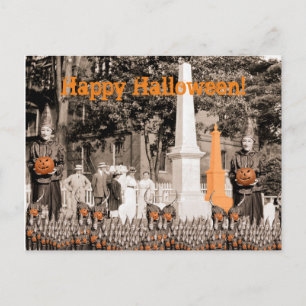 1918 Cemetery Photo Halloween Witches Pumpkin Postcard