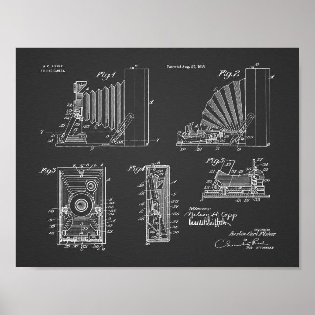 1918 Folding Camera Patent Art Drawing Print (Front)