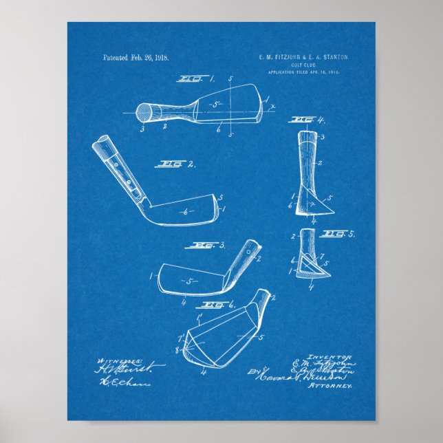 1918 Golf Club Head Patent Art Drawing Print (Front)