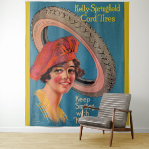 1918 Kelly-Springfield tires ad Keep Smiling Tapestry