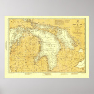 1918 Lake Huron Historic Nautical Chart Poster