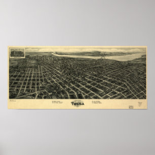 1918 Tulsa, OK Birds Eye View Panoramic Map Poster