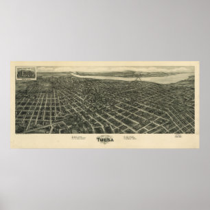 1918 Tulsa, OK Birds Eye View Panoramic Map Poster