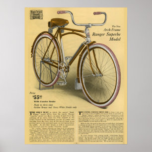 1918 Vintage Bicycle Ranger Superbe Ad Art Poster