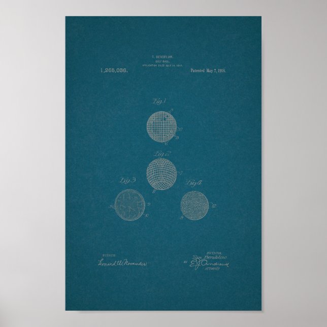 1918 Vintage Golf Ball Patent Blueprint Art Print (Front)