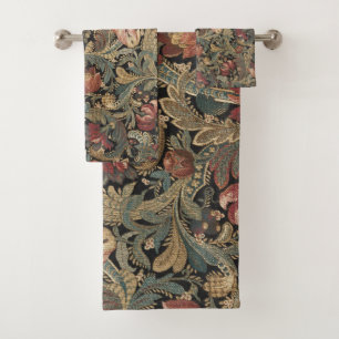 1918 Vintage Rich Floral Tapestry Brocade Damask Bath Towel Set