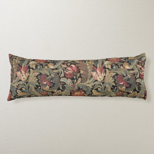 1918 Vintage Rich Floral Tapestry Brocade Damask Body Cushion (Front)