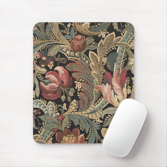 1918 Vintage Rich Floral Tapestry Brocade Damask Mouse Pad (With Mouse)