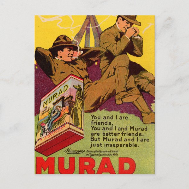 1918 WWI Murad cigarettes ad Postcard (Front)