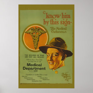 1919 Army Medical Caduceus World War 1 Recruiting Poster