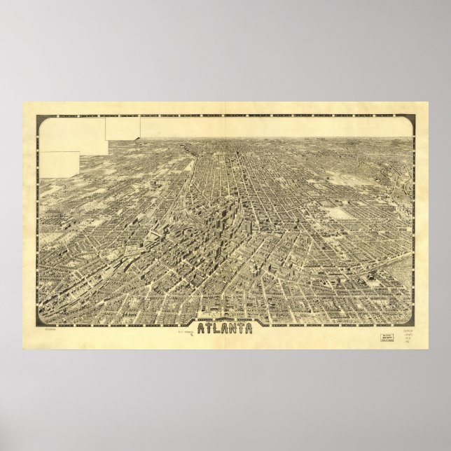 1919 Atlanta, GA Birds Eye View Panoramic Map Poster (Front)