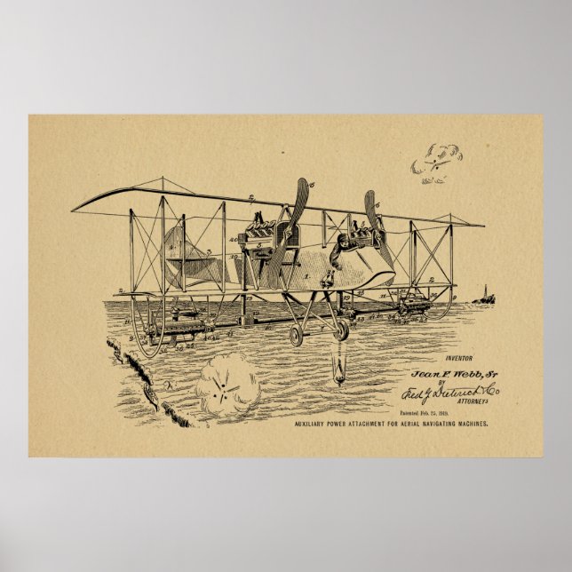 1919 Biplane Bomber Patent Art Drawing Print (Front)