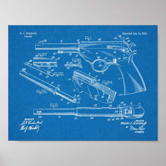 1919 Gun Auto Patent Art Drawing Print (Front)