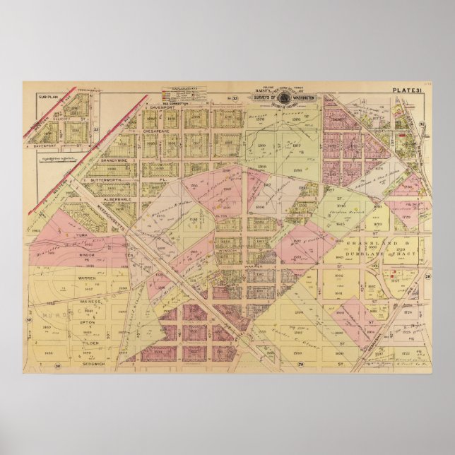 1919 map of American University Park, Washington Poster (Front)