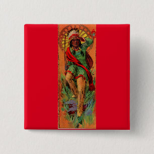 1919 Native American Indian illustration 15 Cm Square Badge
