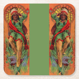 1919 Native American Indian illustration Square Paper Coaster