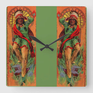 1919 Native American Indian illustration Square Wall Clock