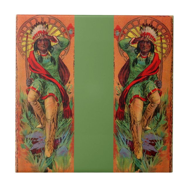 1919 Native American Indian illustration Tile (Front)