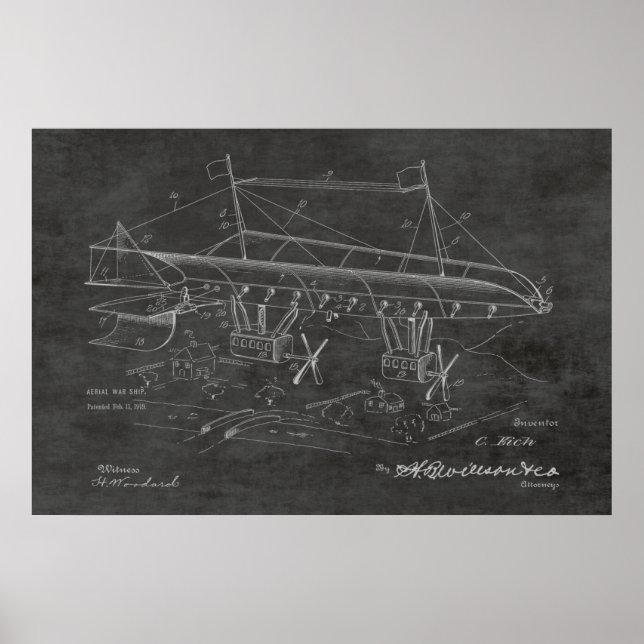 1919 War Airship Airplane Patent Art Drawing Print (Front)