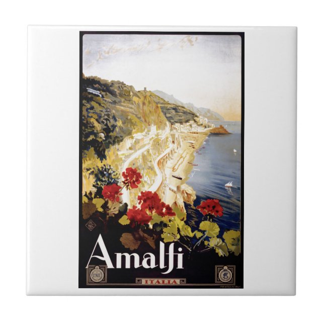 1920 Amalfi Coast Italy Travel Poster Ceramic Tile (Front)