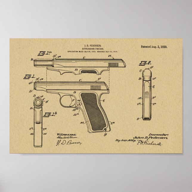 1920 Automatic Gun Patent Art Drawing Print (Front)