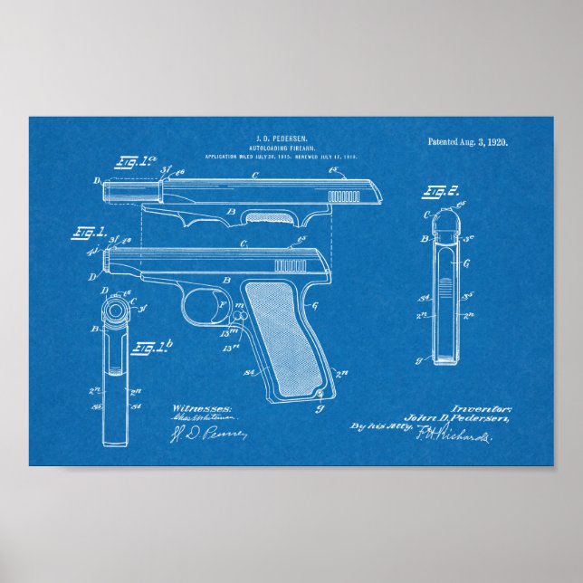 1920 Automatic Gun Patent Art Drawing Print (Front)