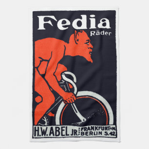 1920 Devil Riding a Bicycle Tea Towel