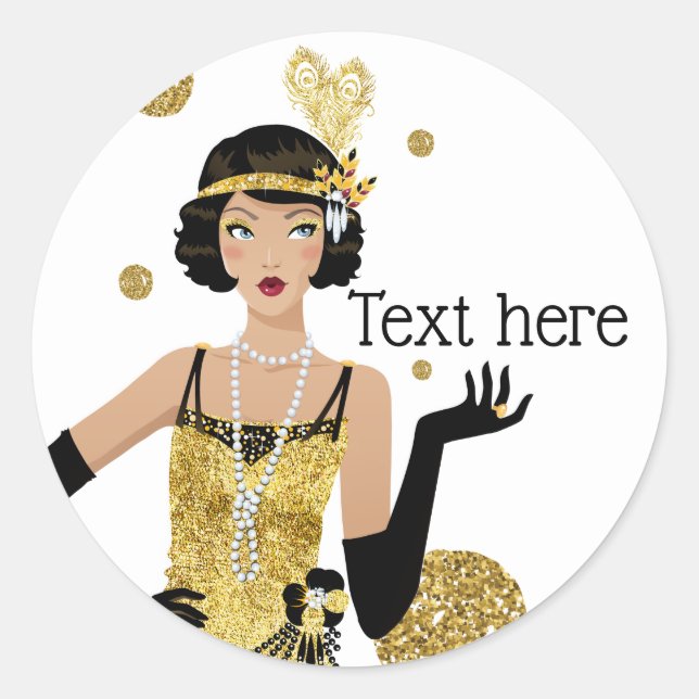 1920 flapper girl  gatsby , Art Deco Classic Round Sticker (Front)