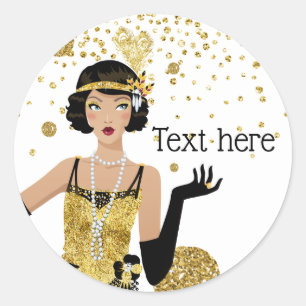 1920 flapper girl gatsby , Art Deco Classic Round Sticker