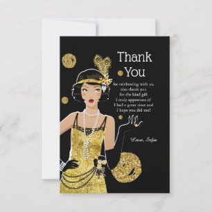 1920 flapper girl gatsby , Art Deco Thank You Card