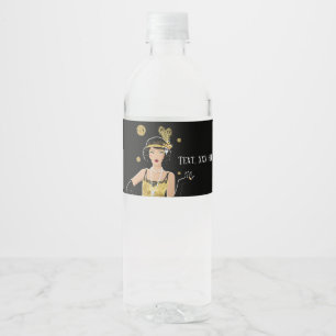 1920 flapper girl  gatsby , Art Deco Water Bottle Label
