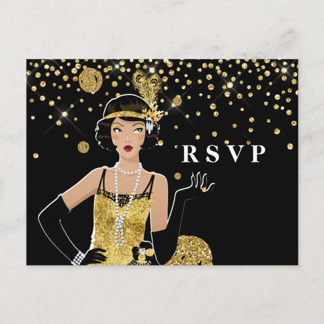 1920 flapper girl  gatsby RSVP Invitation Postcard (Front)
