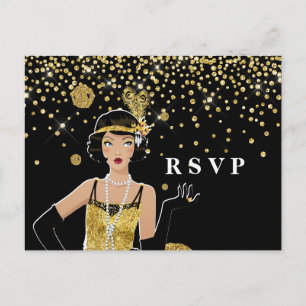 1920 flapper girl  gatsby RSVP Invitation Postcard