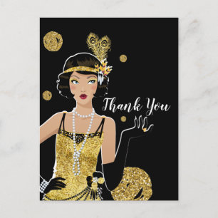 1920 flapper girl invitation, gatsby thank you invitation postcard
