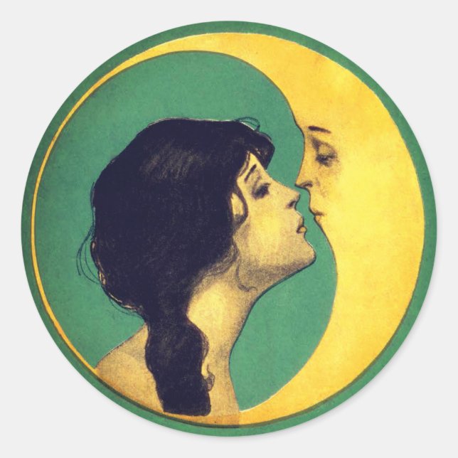 1920 Girl and Moon Round  Classic Round Sticker (Front)
