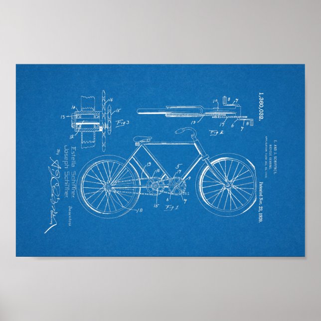 1920 Vintage Bicycle Patent Blueprint Art Print (Front)