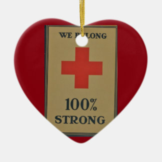 1920 WWI Red Cross "We Belong 100% Strong" Ceramic Ornament