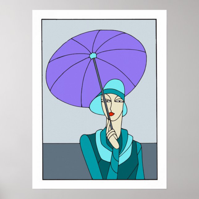 1920s 1930s Art deco ladies fashion, blue version Poster (Front)