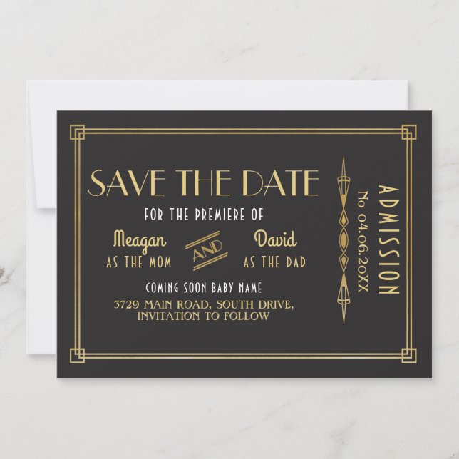 1920's Art Deco Baby Shower Gatsby Save The Date (Front)