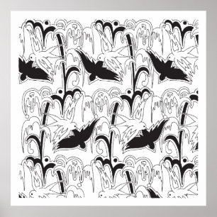 1920's Art Deco Birds Pattern Poster