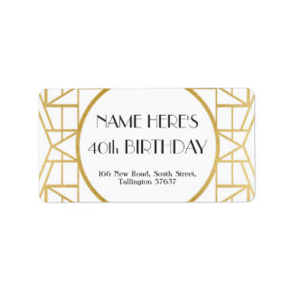 1920's Art Deco Birthday Gatsby Address Gold 20s Label