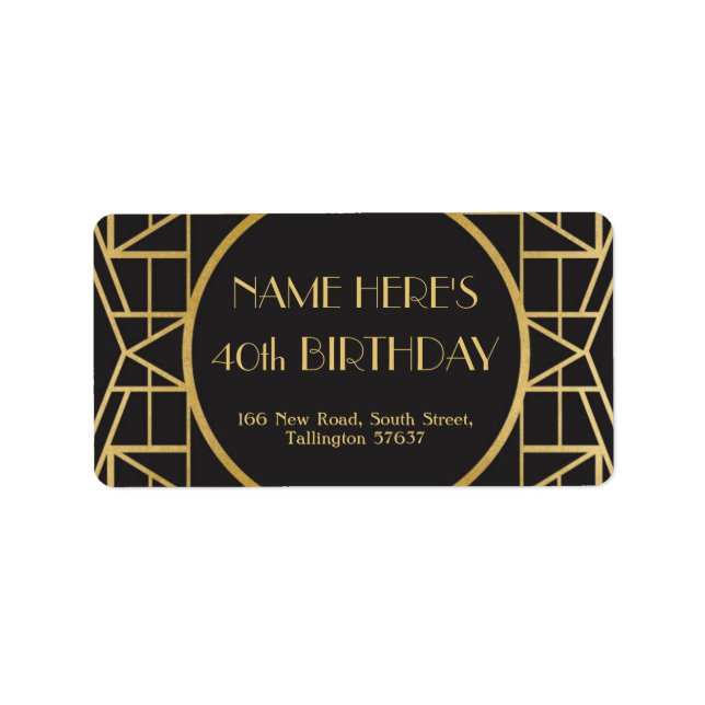 1920's Art Deco Birthday Gatsby Address Labels 20s (Front)