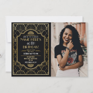 1920's Art Deco Birthday Gatsby Party Gold Invitation