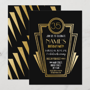 1920's Art Deco Birthday Party Gold Invite Gatsby